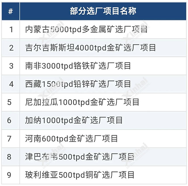 鑫海礦業(yè)2019年選廠項目列表